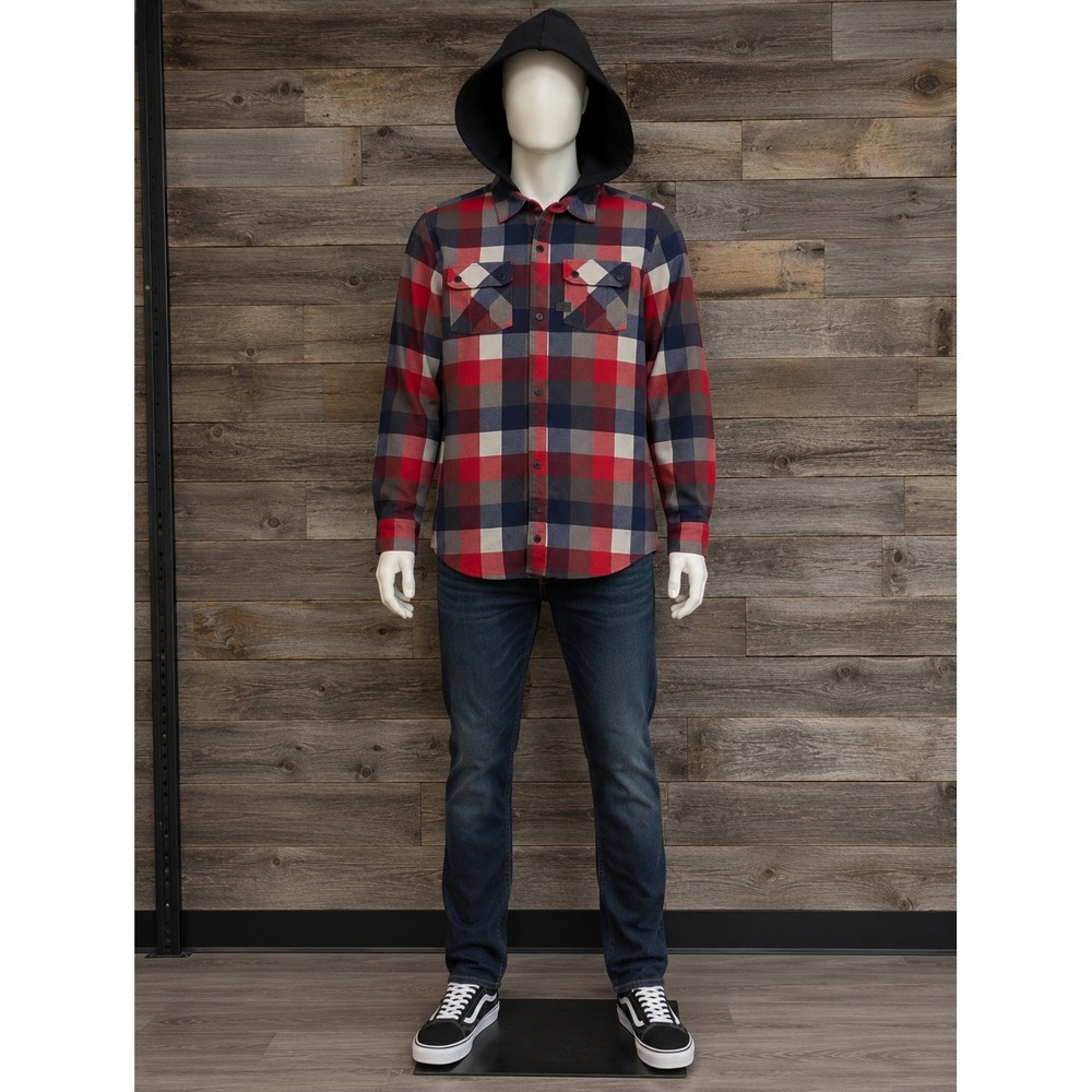 Volcom Men's L Hooded Plaid Flannel Skater Grunge Shirt Jacket